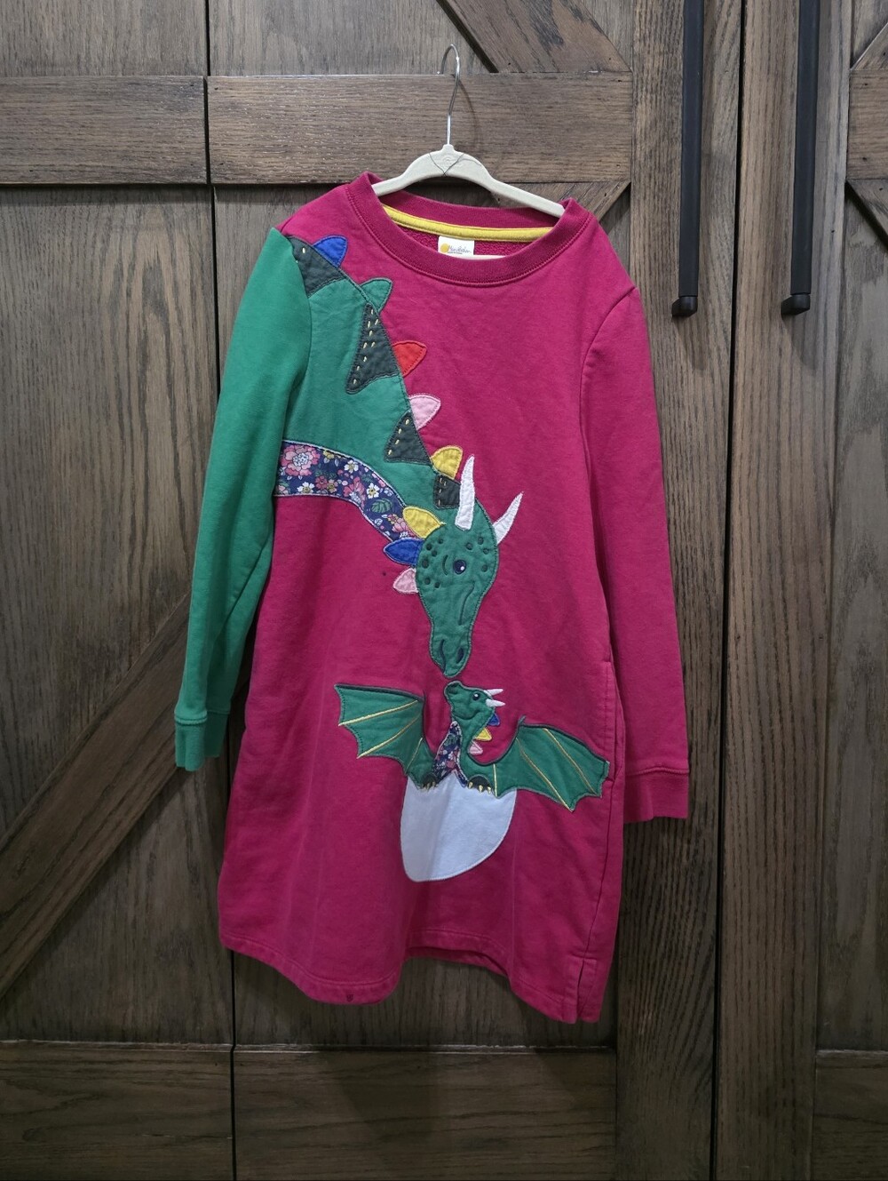 Mini Boden Bright Pink Dragon Applique Top with Green Detail